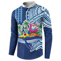 Hawaiian Mele Kalikimaka Button Sweatshirt Funny Santa on Whale Island with Kakau Tattoos - Polynesian Pride