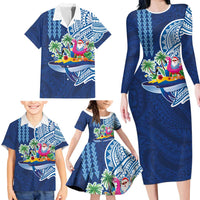 Hawaiian Mele Kalikimaka Family Matching Long Sleeve Bodycon Dress and Hawaiian Shirt Funny Santa on Whale Island with Kakau Tattoos LT03 - Polynesian Pride