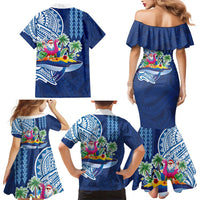 Hawaiian Mele Kalikimaka Family Matching Mermaid Dress and Hawaiian Shirt Funny Santa on Whale Island with Kakau Tattoos LT03 - Polynesian Pride