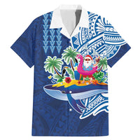 Hawaiian Mele Kalikimaka Family Matching Mermaid Dress and Hawaiian Shirt Funny Santa on Whale Island with Kakau Tattoos LT03 Dad's Shirt - Short Sleeve Blue - Polynesian Pride