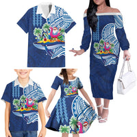 Hawaiian Mele Kalikimaka Family Matching Off The Shoulder Long Sleeve Dress and Hawaiian Shirt Funny Santa on Whale Island with Kakau Tattoos LT03 - Polynesian Pride