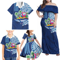 Hawaiian Mele Kalikimaka Family Matching Off Shoulder Maxi Dress and Hawaiian Shirt Funny Santa on Whale Island with Kakau Tattoos LT03 - Polynesian Pride