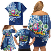 Hawaiian Mele Kalikimaka Family Matching Off Shoulder Short Dress and Hawaiian Shirt Funny Santa on Whale Island with Kakau Tattoos LT03 - Polynesian Pride