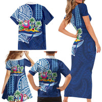 Hawaiian Mele Kalikimaka Family Matching Short Sleeve Bodycon Dress and Hawaiian Shirt Funny Santa on Whale Island with Kakau Tattoos LT03 - Polynesian Pride