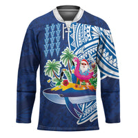 Hawaiian Mele Kalikimaka Hockey Jersey Funny Santa on Whale Island with Kakau Tattoos - Polynesian Pride