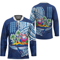 Hawaiian Mele Kalikimaka Hockey Jersey Funny Santa on Whale Island with Kakau Tattoos - Polynesian Pride