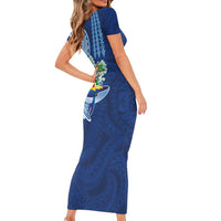 Hawaiian Mele Kalikimaka Short Sleeve Bodycon Dress Funny Santa on Whale Island with Kakau Tattoos LT03 - Polynesian Pride