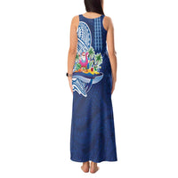 Hawaiian Mele Kalikimaka Tank Maxi Dress Funny Santa on Whale Island with Kakau Tattoos - Polynesian Pride