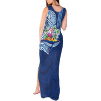 Hawaiian Mele Kalikimaka Tank Maxi Dress Funny Santa on Whale Island with Kakau Tattoos - Polynesian Pride