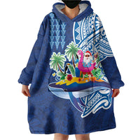 Hawaiian Mele Kalikimaka Wearable Blanket Hoodie Funny Santa on Whale Island with Kakau Tattoos LT03 - Polynesian Pride