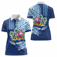 Hawaiian Mele Kalikimaka Women Polo Shirt Funny Santa on Whale Island with Kakau Tattoos LT03 - Polynesian Pride