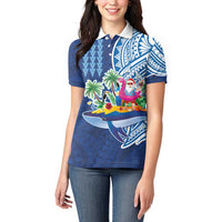 Hawaiian Mele Kalikimaka Women Polo Shirt Funny Santa on Whale Island with Kakau Tattoos LT03 - Polynesian Pride