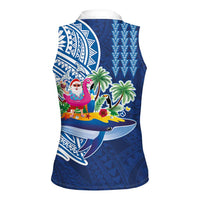 Hawaiian Mele Kalikimaka Women Sleeveless Polo Shirt Funny Santa on Whale Island with Kakau Tattoos LT03 - Polynesian Pride