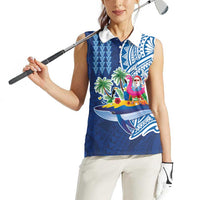 Hawaiian Mele Kalikimaka Women Sleeveless Polo Shirt Funny Santa on Whale Island with Kakau Tattoos LT03 - Polynesian Pride