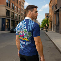 Hawaiian Mele Kalikimaka Zipper Polo Shirt Funny Santa on Whale Island with Kakau Tattoos LT03 - Polynesian Pride
