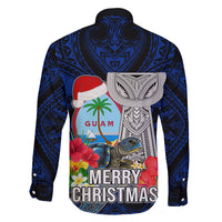 Guam Christmas Family Matching Puletasi Dress and Hawaiian Shirt Santa Gift Latte Stone and Sea Turle Mix Hibiscus Chamorro Blue Style LT03 - Polynesian Pride