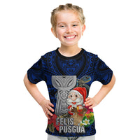 Guam Christmas Kid T Shirt Santa Gift Latte Stone and Sea Turle Mix Hibiscus Chamorro Blue Style LT03