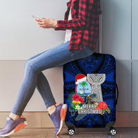 Guam Christmas Luggage Cover Santa Gift Latte Stone and Sea Turle Mix Hibiscus Chamorro Blue Style LT03