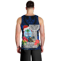 Guam Christmas Men Tank Top Santa Gift Latte Stone and Sea Turle Mix Hibiscus Chamorro Blue Style LT03