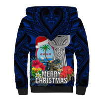 Guam Christmas Sherpa Hoodie Santa Gift Latte Stone and Sea Turle Mix Hibiscus Chamorro Blue Style LT03