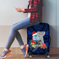 Custom Guam Christmas Luggage Cover Santa Gift Latte Stone and Sea Turle Mix Hibiscus Chamorro Blue Style LT03
