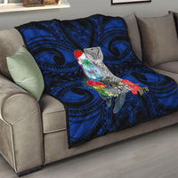 Custom Guam Christmas Quilt Santa Gift Latte Stone and Sea Turle Mix Hibiscus Chamorro Blue Style LT03