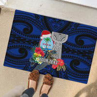 Custom Guam Christmas Rubber Doormat Santa Gift Latte Stone and Sea Turle Mix Hibiscus Chamorro Blue Style LT03