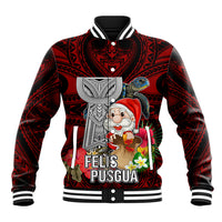 Guam Christmas Baseball Jacket Santa Gift Latte Stone and Sea Turle Mix Hibiscus Chamorro Red Style LT03
