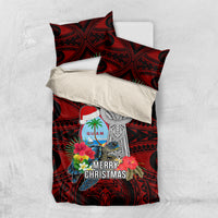 Guam Christmas Bedding Set Santa Gift Latte Stone and Sea Turle Mix Hibiscus Chamorro Red Style LT03 Red - Polynesian Pride
