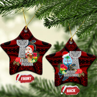 Guam Christmas Ceramic Ornament Santa Gift Latte Stone and Sea Turle Mix Hibiscus Chamorro Red Style LT03