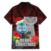 Guam Christmas Family Matching Off Shoulder Long Sleeve Dress and Hawaiian Shirt Santa Gift Latte Stone and Sea Turle Mix Hibiscus Chamorro Red Style LT03 - Polynesian Pride