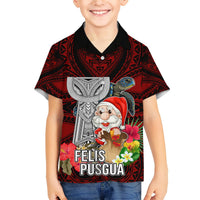 Guam Christmas Hawaiian Shirt Santa Gift Latte Stone and Sea Turle Mix Hibiscus Chamorro Red Style LT03
