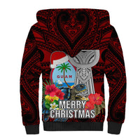 Guam Christmas Sherpa Hoodie Santa Gift Latte Stone and Sea Turle Mix Hibiscus Chamorro Red Style LT03 - Polynesian Pride