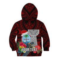Custom Guam Christmas Kid Hoodie Santa Gift Latte Stone and Sea Turle Mix Hibiscus Chamorro Red Style LT03