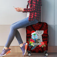 Custom Guam Christmas Luggage Cover Santa Gift Latte Stone and Sea Turle Mix Hibiscus Chamorro Red Style LT03