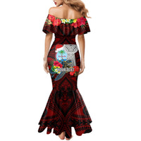 Custom Guam Christmas Mermaid Dress Santa Gift Latte Stone and Sea Turle Mix Hibiscus Chamorro Red Style LT03 - Polynesian Pride
