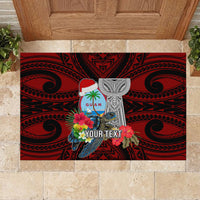 Custom Guam Christmas Rubber Doormat Santa Gift Latte Stone and Sea Turle Mix Hibiscus Chamorro Red Style LT03