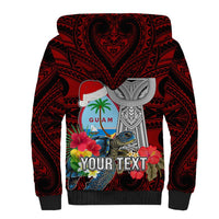Custom Guam Christmas Sherpa Hoodie Santa Gift Latte Stone and Sea Turle Mix Hibiscus Chamorro Red Style LT03 - Polynesian Pride