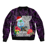 Guam Christmas Bomber Jacket Santa Gift Latte Stone and Sea Turle Mix Hibiscus Chamorro Pink Style LT03