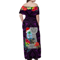 Guam Christmas Family Matching Off Shoulder Maxi Dress and Hawaiian Shirt Santa Gift Latte Stone and Sea Turle Mix Hibiscus Chamorro Pink Style LT03 - Polynesian Pride