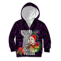 Guam Christmas Kid Hoodie Santa Gift Latte Stone and Sea Turle Mix Hibiscus Chamorro Pink Style LT03