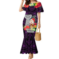 Guam Christmas Mermaid Dress Santa Gift Latte Stone and Sea Turle Mix Hibiscus Chamorro Pink Style LT03 Women Pink - Polynesian Pride