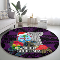 Guam Christmas Round Carpet Santa Gift Latte Stone and Sea Turle Mix Hibiscus Chamorro Pink Style LT03