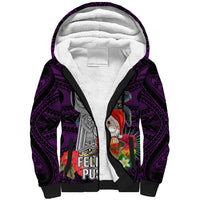 Guam Christmas Sherpa Hoodie Santa Gift Latte Stone and Sea Turle Mix Hibiscus Chamorro Pink Style LT03 Unisex Pink - Polynesian Pride