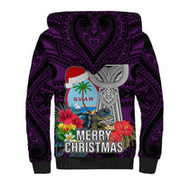 Guam Christmas Sherpa Hoodie Santa Gift Latte Stone and Sea Turle Mix Hibiscus Chamorro Pink Style LT03 - Polynesian Pride