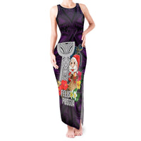 Guam Christmas Tank Maxi Dress Santa Gift Latte Stone and Sea Turle Mix Hibiscus Chamorro Pink Style LT03 Women Pink - Polynesian Pride