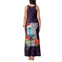Guam Christmas Tank Maxi Dress Santa Gift Latte Stone and Sea Turle Mix Hibiscus Chamorro Pink Style LT03 - Polynesian Pride