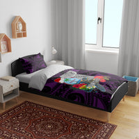 Custom Guam Christmas Bedding Set Santa Gift Latte Stone and Sea Turle Mix Hibiscus Chamorro Pink Style LT03