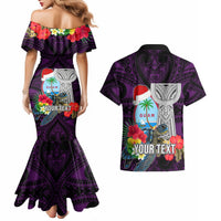 Custom Guam Christmas Couples Matching Mermaid Dress and Hawaiian Shirt Santa Gift Latte Stone and Sea Turle Mix Hibiscus Chamorro Pink Style LT03 - Polynesian Pride