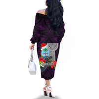 Custom Guam Christmas Family Matching Off Shoulder Long Sleeve Dress and Hawaiian Shirt Santa Gift Latte Stone and Sea Turle Mix Hibiscus Chamorro Pink Style LT03 - Polynesian Pride